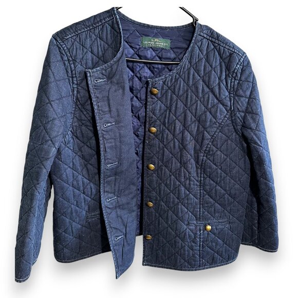 Lauren Jeans Co. Ralph Lauren Blue Quilted Denim Jacket Gold Buttons EUC - Picture 3 of 11